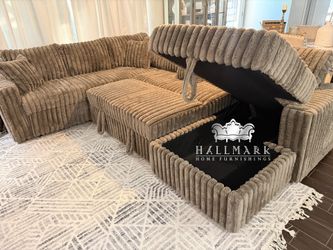 Mocha Fluffy Pullout Bed Storage Sectional