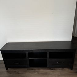 Vibe & Dine TV Stand for Up to 80 inch TV, Modern Entertainment Center Game Media TV Console with 2 Drawers and 4 Open Shelves, Black Wood 