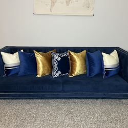 Luxury Navy Blue Sofa + Pillows – Gently Used