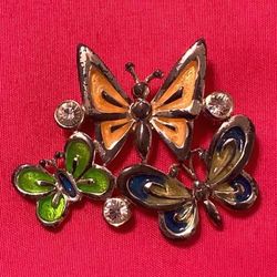 Vintage 1990s butterflies pin brooch rhinestones colorful butterfly whimsical