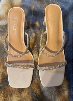 XOXO White Rhinestone Strap Heeled Sandals