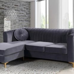 Eliana Grey Velvet 2pc. Reversible Sectional

