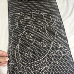 Versace Black and Charcoal Gray Geographic Medusa Fringed Scarf