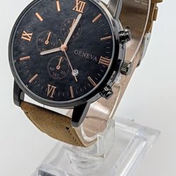 Geneva Tan Watch with Silver Buckle and Gold Accent