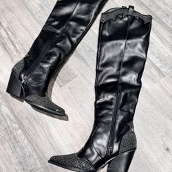 Over The Knee Rhinestone Glam Boots 