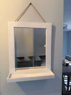Farmhouse Wall Mirror with Bottom Shelf