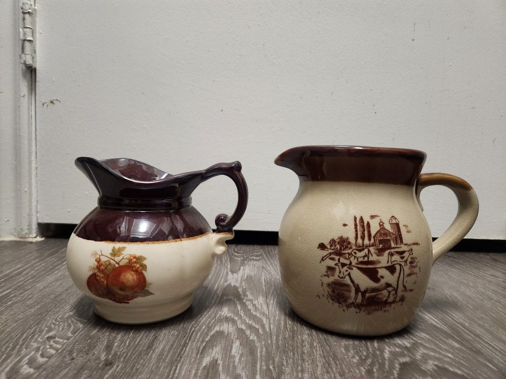 2 Vintage Glazed Pitchers Antique