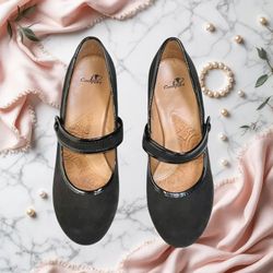 I Love Comfort Dasher Black Fabric Faux Suede Mary Jane Heels Shoes Women 8M