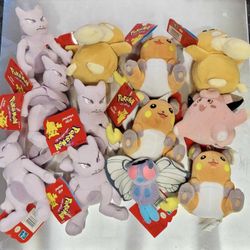 🧸 Pokémon Hasbro Bean-Bag Plush Lot (12) — NWT 🏷️ + Display Lid (1998–99)