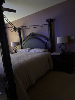 King size poster canopy bed and accessories