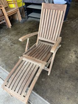 Solid Teak Folding Steamer Chair With Brass Hardware 