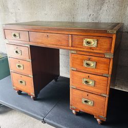 Antique Naval Military Campaign Desk  W/Top Leather Inlay /Circa 1900