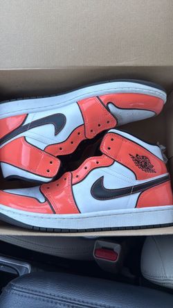 Air Jordan 1 Mid Orange Patent Leather Sneakers