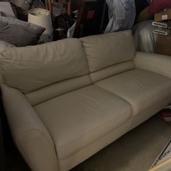 Natuzzi Leather Sofa Contemporary Like New Beige