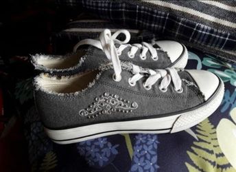 Gray Denim Low-Top Canvas Sneakers