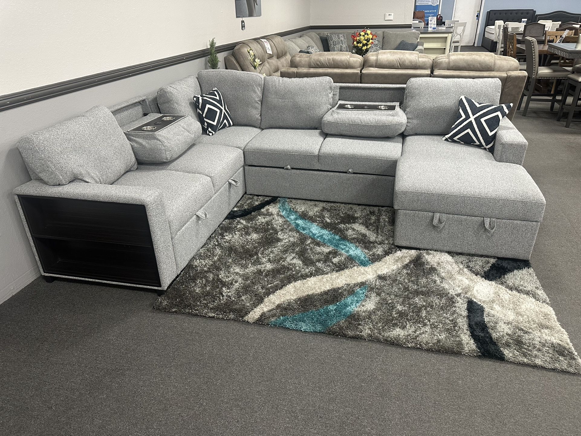 Gray Sofa Sectional w/ Pull Out Sleeper