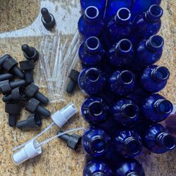 Free: 20 glass 2 oz. Jars with eye dropper Lids and 2 spray lids.