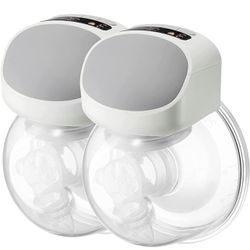 2 Packs Wearable Breast Pump, Double Hands Free Electric S10 Pro, Wireless Breast Feeding Pump with 2 Modes, 9 Levels, LCD Display and Memory Function