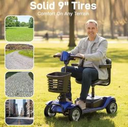 Max 12.4 Miles Max 3.7mph, 9" Solid Tires, 500 lbs 4-Wheel Mobility Scooter Capacity, 360° Swivel Seat, Removable Battery, Anti-Slip Rear Wheel, Eas