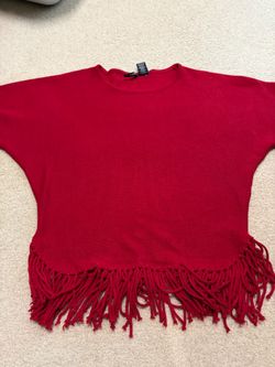 Red Knit Sweater with Fringe Hem