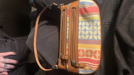 fossil vintage leather floral handbag