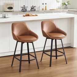 Modern Industrial Swivel Upholstered 25.6'' Faux Leather Counter Stool with Metal Frame
