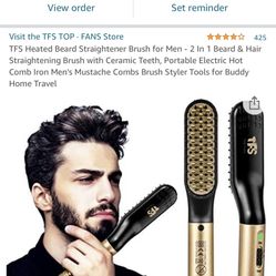 TFS Heated Beard Straightener Brush for Men - 2 In 1 Beard & Hair Straightening Brush with Ceramic Teeth, Portable Electric Hot Comb Iron Men's Mustac