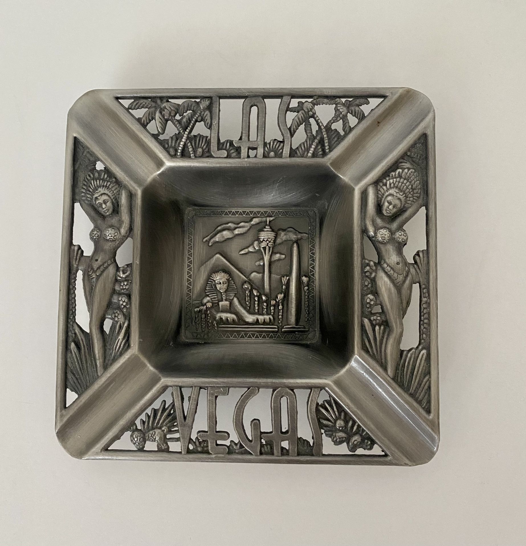 Burlesque Vegas Metal Ashtray With Showgirls And Egyptian Sphinx