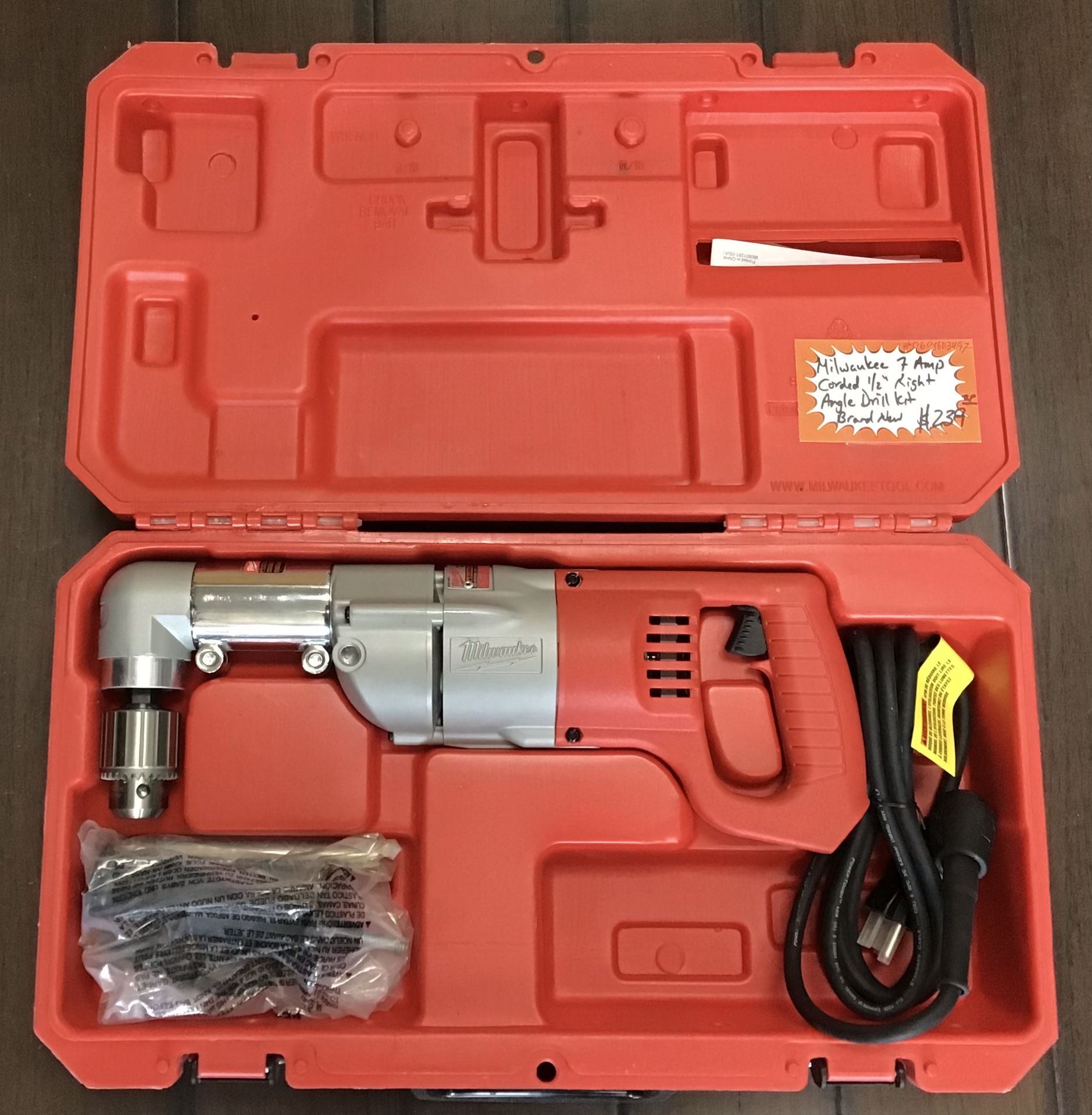 Milwaukee 7 Amp Corded 1/2” Right Angle Drill Kit Brand New