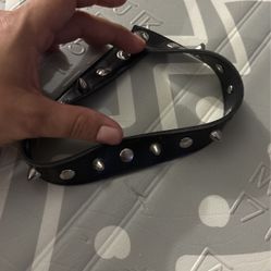 Neck Choker Leather Black Silver 