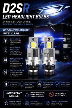 2X D2S D2R LED Headlight Bulb Replace HID Xenon Super White 8000K Conversion Kit