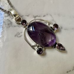 Amethyst Rhinestone Pendant Necklace 