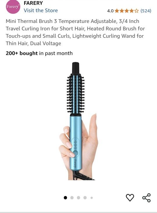 Mini Thermal Brush 3 Temperature Adjustable, 3/4 Inch Travel Curling Iron for Short Hair, Heated Round Brush for Touch-ups and Small Curls, Lightweigh
