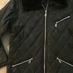 Brand New Black Padded Waterproof Jacket/Coat  With Fur Collar