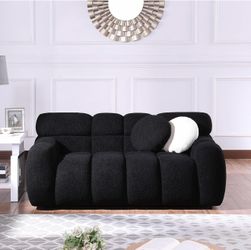Sofa,2 Seat Cozy Teddy Velvet Fabric Minimalist Square Tufted Design with Cloud Touch (Black