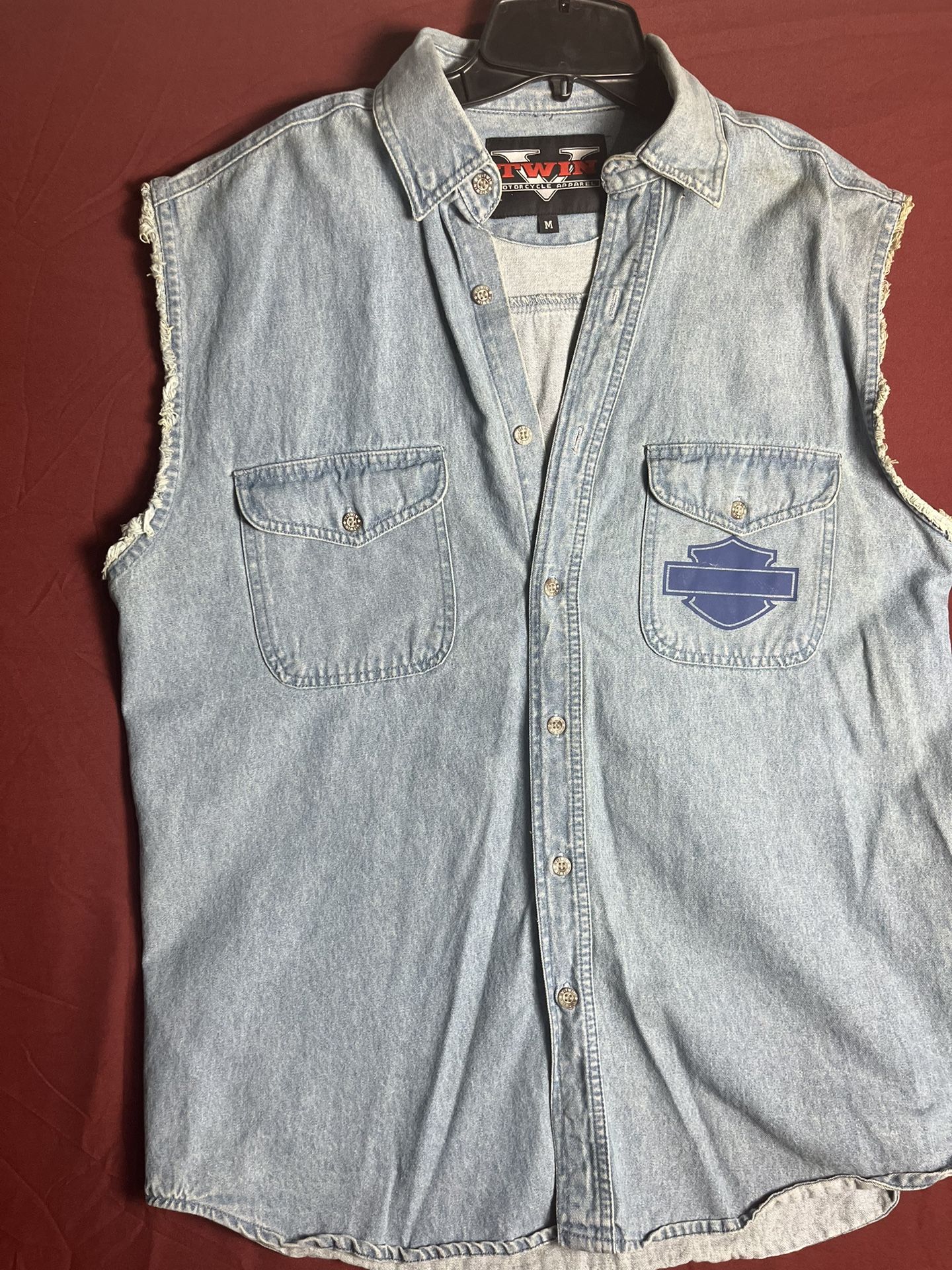 Vintage biker blue Harley Davidson Sleeveless Denim Jacket Vest