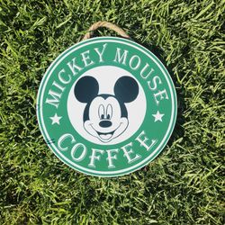 11.5" Wooden Mickey Mouse Coffee Sign