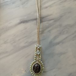 Vintage Boho/Coastal  Long  Pendant Hand Woven Straw Necklace