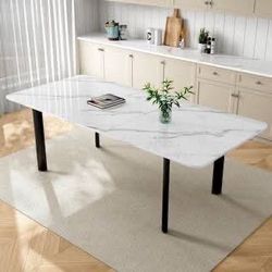 Modern 1-Piece Extendable Rectangle White MDF Top Dining Room Set Seating 6-8 People (78.7 in. Table)