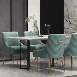 Dining Chairs, Accent Chairs Set of 4, Modern Upholstered Kitchen Dining Room Chairs with Gold Legs,