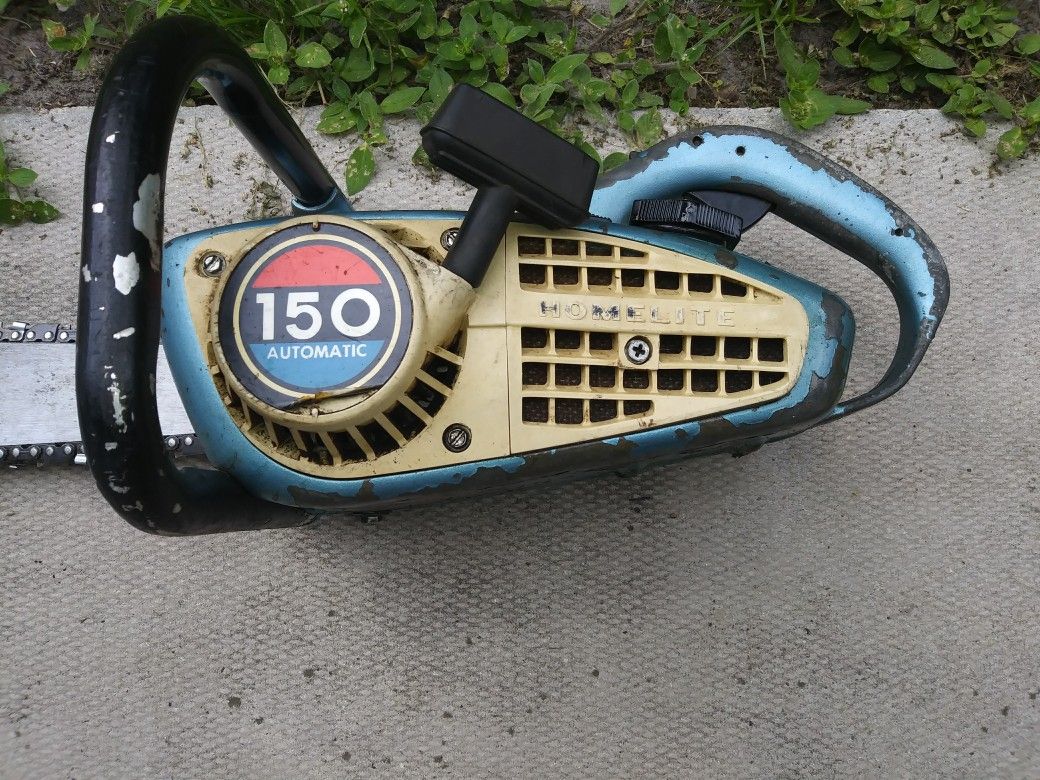 Rare Blue and White Vintage Homelite 150 Automatic Chainsaw (See 5 Photos)!