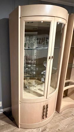 Century Curved Designer China Display Curio Lighted Cabinet Shelves