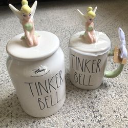 Rae Dunn Disney Collection Tinker bell Cookie Jar And Coffee Mug Mother Day Gift