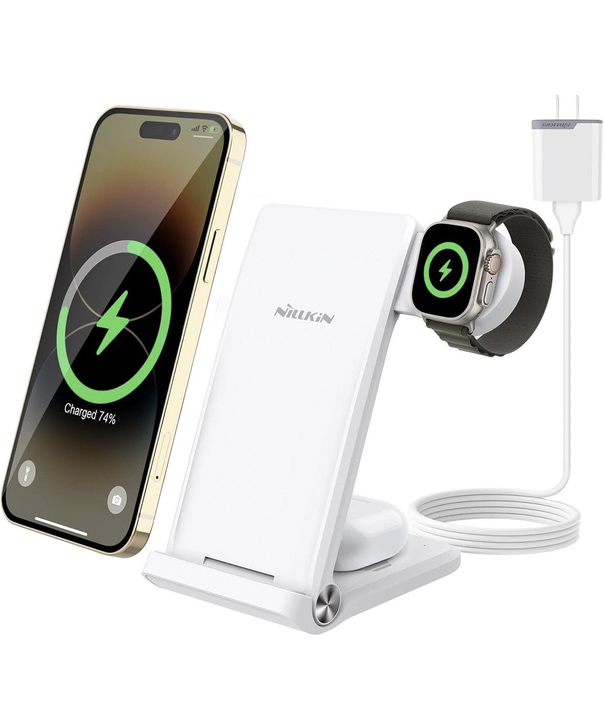Nillkin 3 in 1 Charging Station for Apple Devices, Foldable&Portable Wireless Charger Stand for iPhone 15/14/13/12 Pro Max/Pro, Only for Apple Watch U