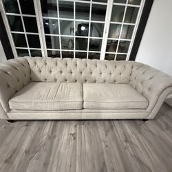 Light Tufted Sofa 92in