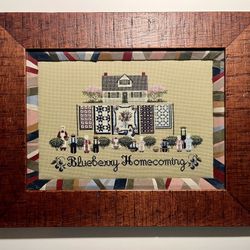 Vintage Cross Stitch Amish Art "Blueberry Homecoming" Framed with Museum Glass