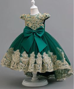 Girls Emerald Green Gold Lace Pageant Dress 9-10