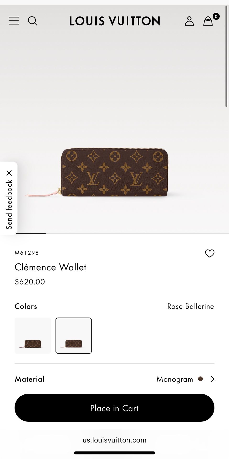 Authentic Louis Vuitton Rose Ballerine Clemence Wallet