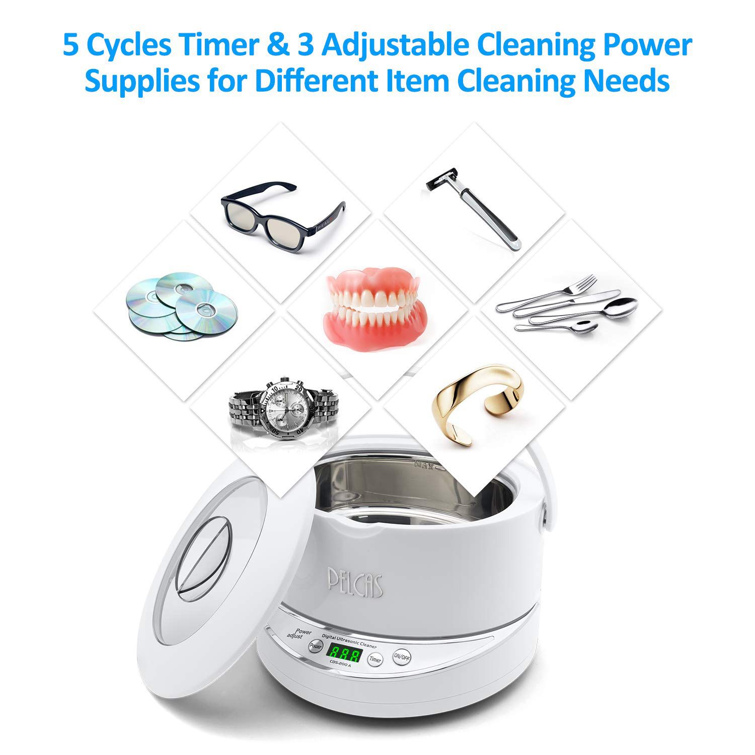 Ultrasonic Cleaner 25 Oz (750ml) Ultrasonic Jewelry Cleaner Machine with Detachable Tank 42000HZ Jewelry Cleaner with 5 Digital Timer Watch for Jewelr