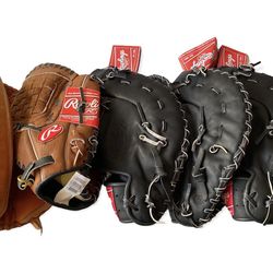 5 Baseball Gloves- 4 New(Rawling), 1 Gently used (Cooper)